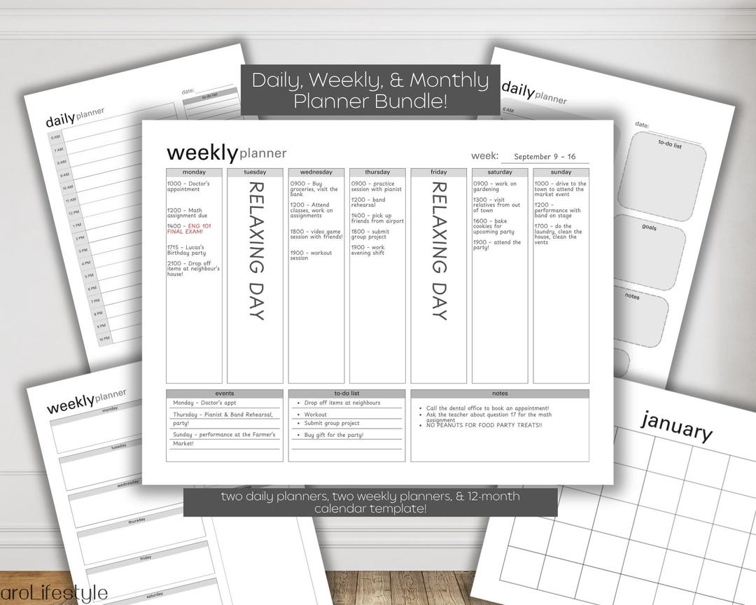 Printable Daily Weekly Monthly Calendar Bundle Digital Planner ...