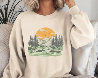 Nature And Mountain Sweatshirt Design, Outdoor Camping And Nature Lover Sweater Gift, Cute Trendy And Casual Outdoor Cozy Sweater