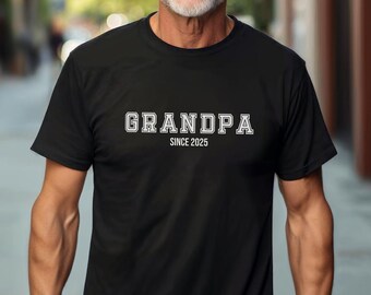 Grandpa Since 2025 T-Shirt, Trendy And Casual New Grandparent Gift For Baby Announcement, Comfy Papa And Grandpa Appreciation Tee