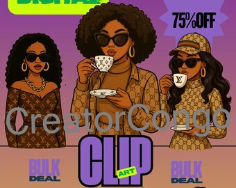 Afro Black Woman Clipart Bundle: Fashion Girl PNG, Afrocentric Art (Digital Download)