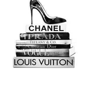 Impresión artística de libros de moda y tacones / Decoración elegante en blanco y negro (descarga digital) imagen 10