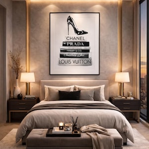 Impresión artística de libros de moda y tacones / Decoración elegante en blanco y negro (descarga digital) imagen 7