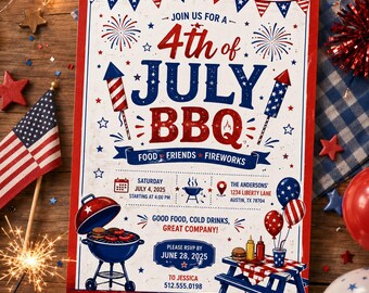 Editable 4th Of July BBQ Invitation, Independence Day BBQ, Patriotic 4th of July Cookout Invite, 4 July Party Invite, Digital Download
