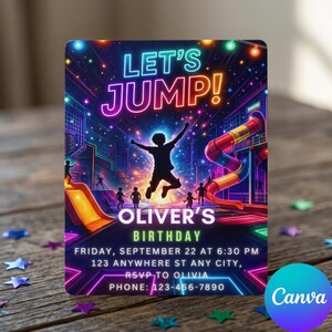 Editable Trampoline Park Birthday Invitation, Jump Party Invite, Editable Canva Template, Kids Birthday Digital Invite, Instant Download