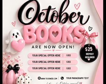 October Booking Flyer, Halloween Booking Flyer Template, Hair Lash Nail Salon Appointment Canva Template, Beauty Flyer