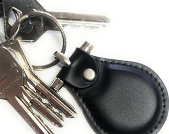 Handmade Black Leather Key-chain with Stainless Steel Ring – Sophisticated Accessory