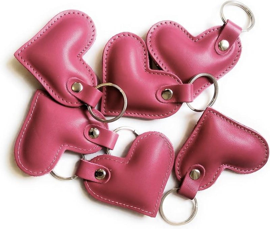 Pink Leather Heart Key Chain Bag Charm Valentines Gift Key Ring - Etsy
