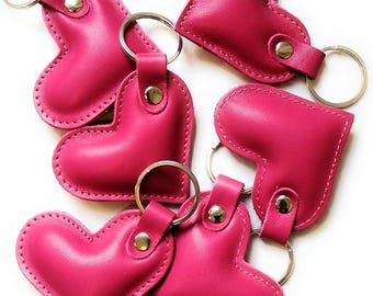 Hot Pink Leather Heart Keychain Bag Charm Back to school