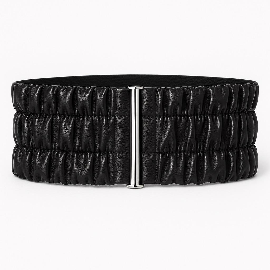 Wide Black Vegan Leather Stretch Belt: 3