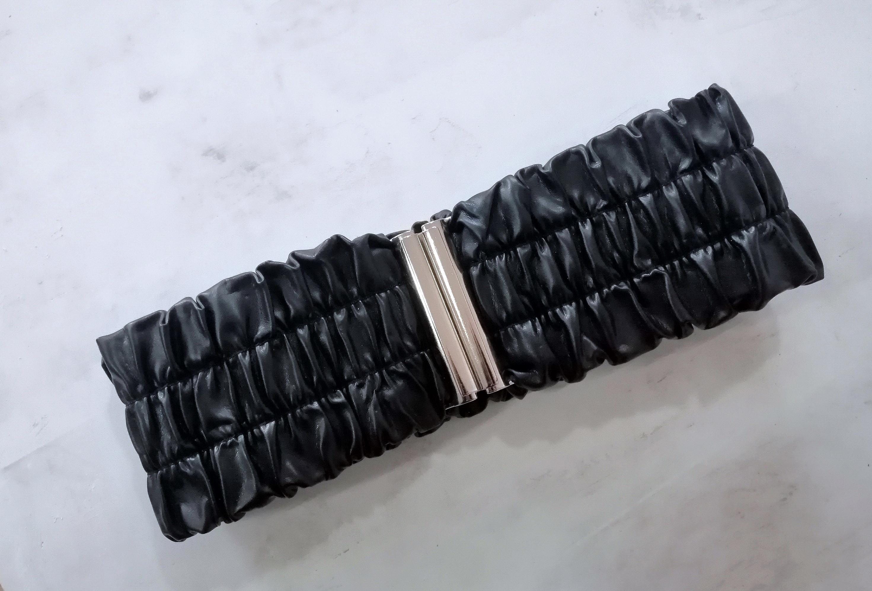 Black Vegan Leather Elastic Statement Belt LACONA SUPPLY | VEGAN Leather Stretch Belt in Black main image 4