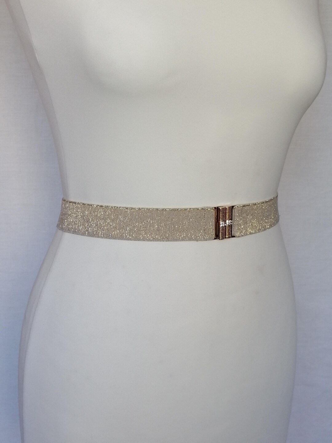 Gold and Black Elastic Belt: Gold Rhinestones Clasp Waist  display picture 1