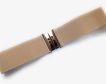 Beige Elastic Stretch Belt: 2" Wide Waist Cincher