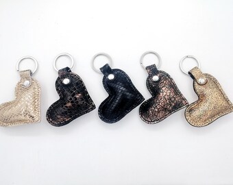 Sparkly Leather Bag Charm Heart Key Chain Gold Back to school