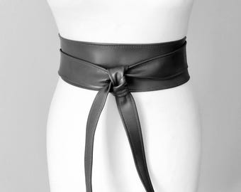 Gray Leather Belt Wrap Obi Belt for Women 3 inches Wide