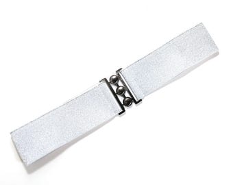 Sparkly Silver Stretch Belt: Women's Wide Waist Cincher (5cm)
