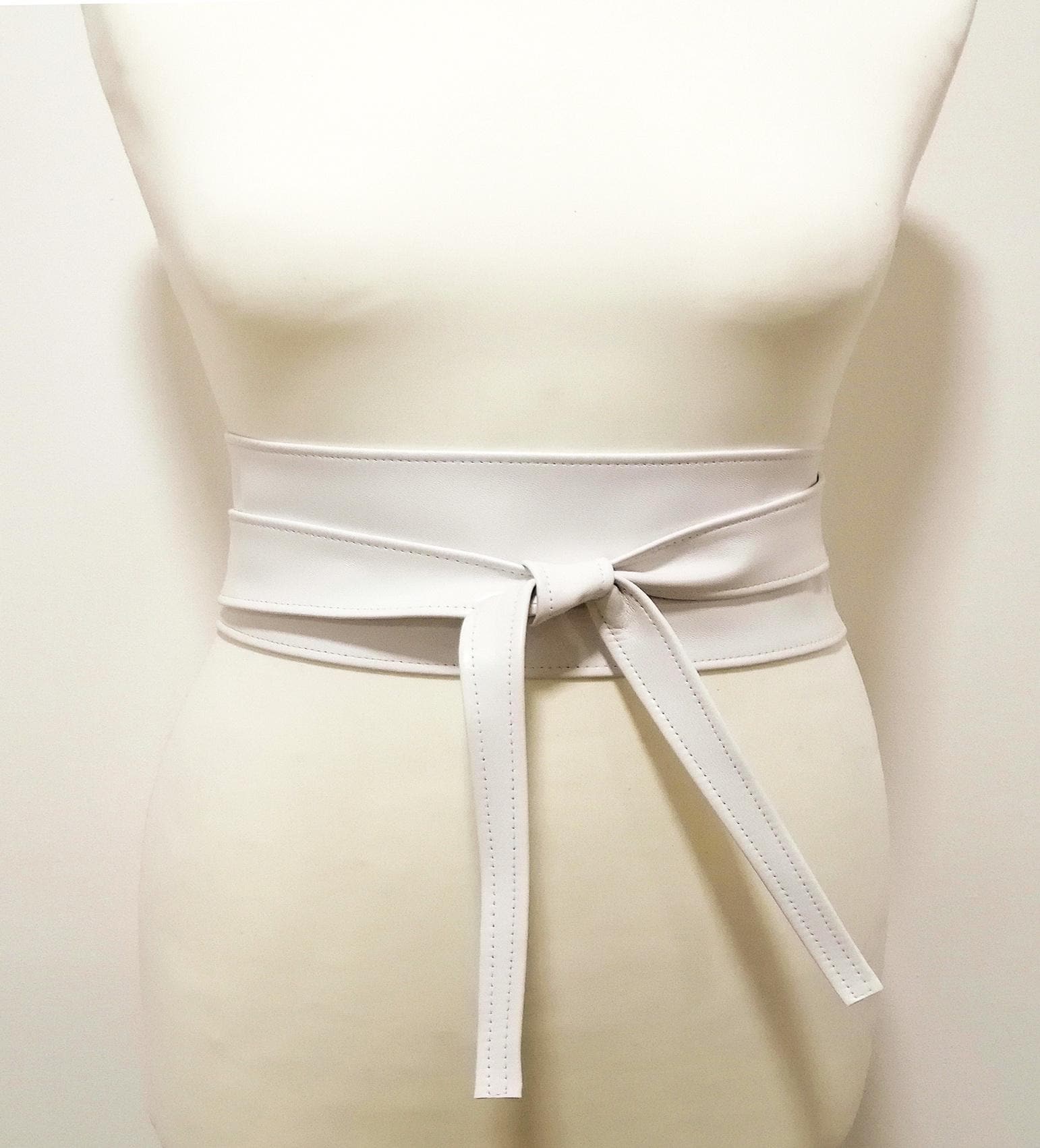 Off White Leather Belt Wrap Obi Belt for Women 3 Inches Wide  display picture 3