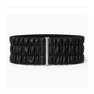 3&#39;&#39; Women&#39;s Belt Wide Black Stretch belt Vegan Leather 7.5 cm Basic Elastic belt Waist Cinched belt