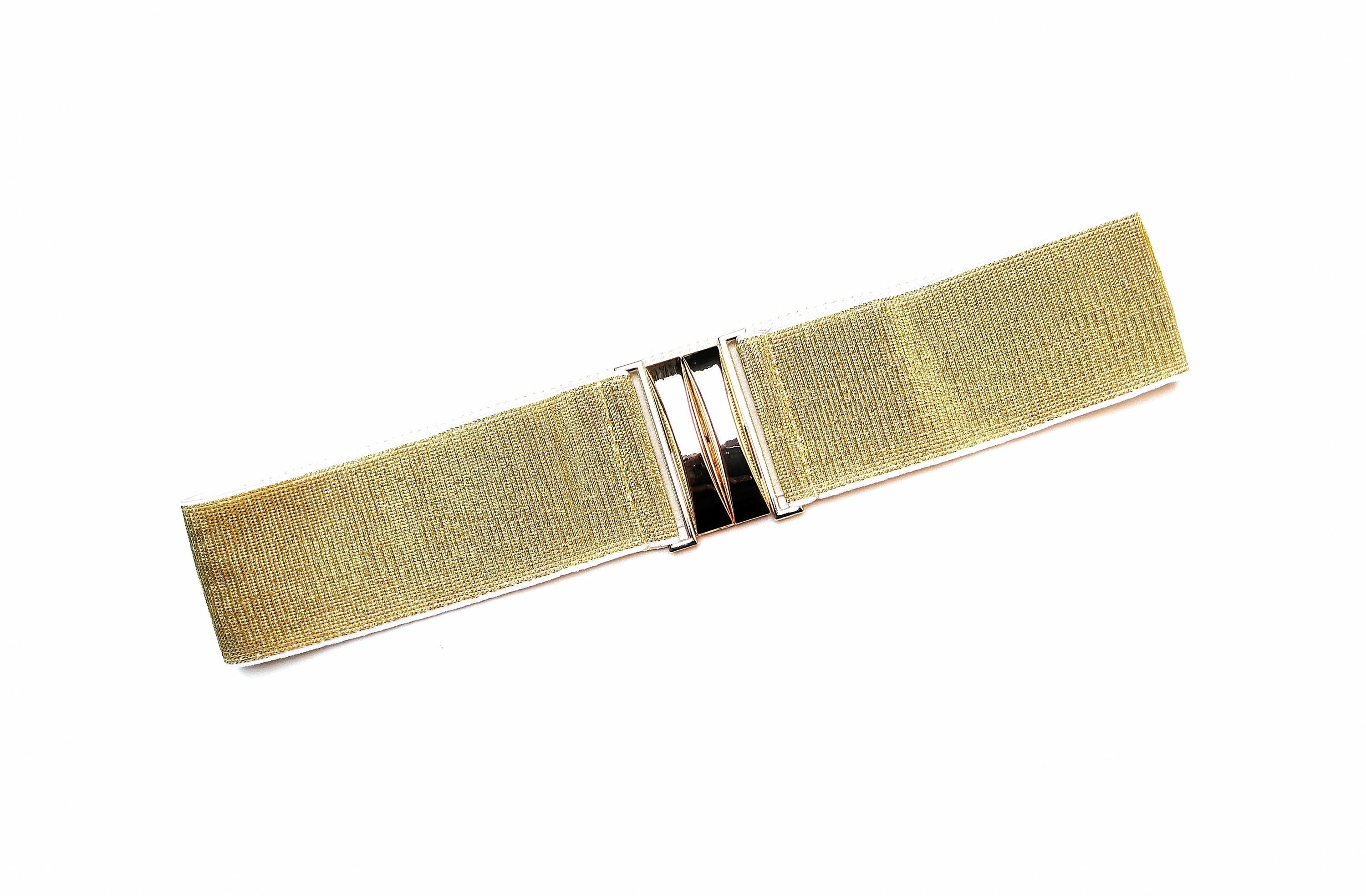 Gold Buckle Elastic Stretch Statement Waist Belt Buckle Stretch Waist Belt (Gold or Silver) – MunekaWear main image 4
