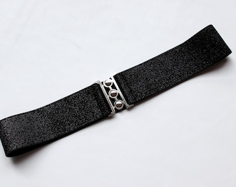 Shinny Black Stretch Belt: Women's Waist Cincher, 2'' Wide