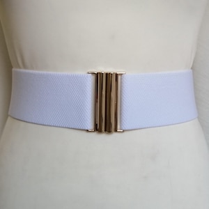 Women&#39;s Belt Wide White Stretch belt 2-1/4 inch or 6 cm Basic Elastic belt Waist cincher Statement  accessory