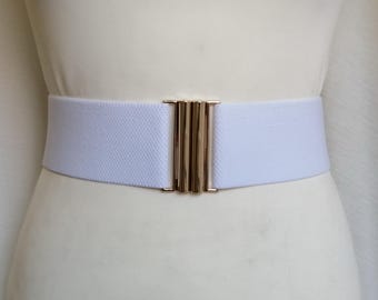 Vintage Wide Elastic Belt - White With Black Hook and Beige  display picture 2