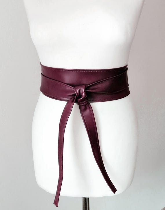 Leather Belt Wrap Obi Belt for Women 3 Inches Wide Plum Deep  display picture 1