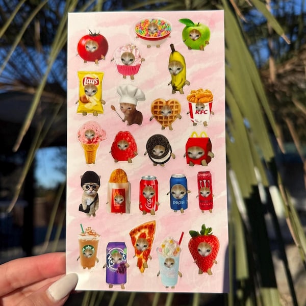 Cat In Foods Tiktok Meme Sticker Sheet