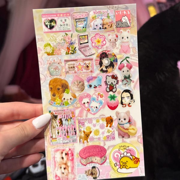 Waterproof Cutecore Vinyl Sticker Pack, Japanese- Themed Pink Stickers, dollette Scrapbooking Supplies, Pinterest PNG