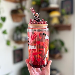 Art the Clown cleaver Horror blood drip snow globe tumbler with blood drip straw, ice topper | handmade tumbler resin sealed!