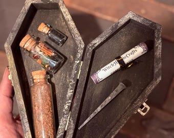 Powerful curse / Hex spell with REAL Cemetery soil / Graveyard dirt | coffin nails, black salt, Spell Bottle, Coffin box set - Witch Hex set