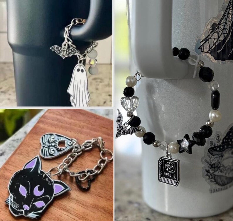 Gothic / Spooky charm gothic | witchy | horror | Halloween great for Stanley cup | smut slut | witch bitch| keychain | purse / bag /phone image 3