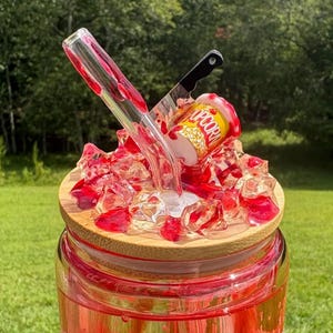 Bloody Horror drip tumbler lid  with bloody ice charm -tumbler blood drip straw | handmade! No tumbler!