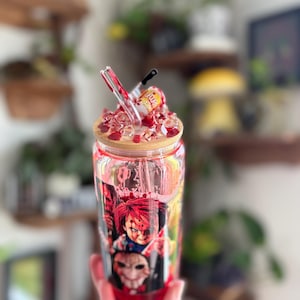 Bloody popcorn knife slasher Horror movie blood drip snow globe tumbler with blood drip straw, ice topper | handmade tumbler resin sealed!