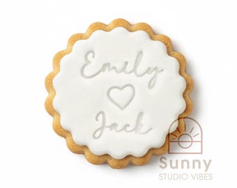 Personalised Wedding Stamp, Custom Names, Cookie Biscuit Fondant