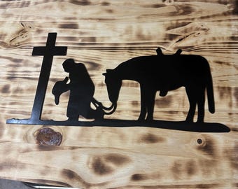 Kneeling cowboy, Praying cowboy, Cowboy art, Metal Art, Cowboy, horses