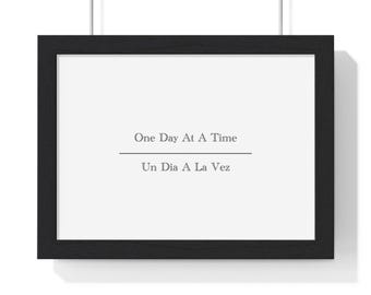 Black Minimalist Inspirational Wall Art Poster, "One Day At A Time" Decor, Motivational Home Decor, Modern Framed Print, Gift for Friends