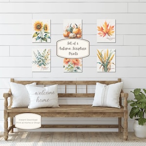 Jesienne botaniczne wydruki biblijne | Zestaw 6 jesiennych grafik ściennych z wersetami biblijnymi | Dekoracje z galerii chrześcijańskiej | Pobieranie cyfrowe 8,5 x 11