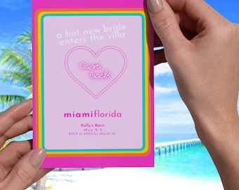 Beach Bach Island Bachelorette Itinerary, Games Bundle, Editable Canva Templates (Digital Download)