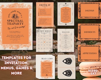 Gothic Tea Party Invitation, Halloween Victorian Bundle (Canva Template)