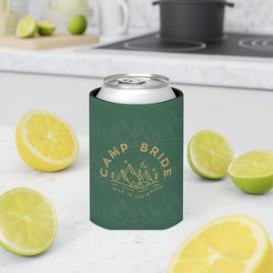 Green Camp Bride Can Cooler, Bach Favors, Bachelorette Party Supplies, Camping Essentials, Bride Tribe Gear, Party Drink Holder, Koozie