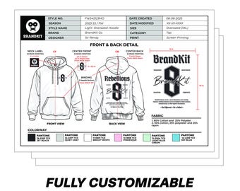 Hoodie Streetwear Apparel Mockup Sheet Tech Pack Design Template