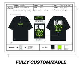 Oversized T-Shirt Streetwear Apparel Mockup Sheet Tech Pack Design Template