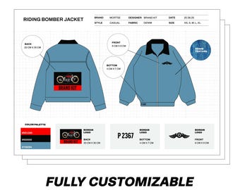 Bomber Jacket Streetwear Apparel Mockup Sheet Tech Pack Design Template