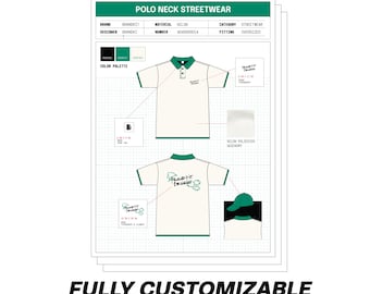 Polo T-Shirt Streetwear Apparel Mockup Sheet Tech Pack Design Template