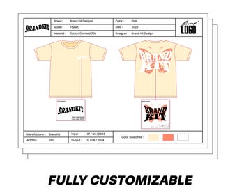 TShirt Streetwear Tee Apparel Mockup Sheet Tech Pack Design Template