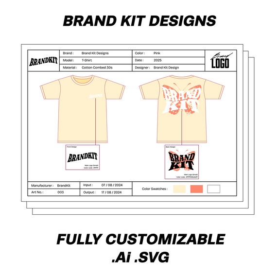 TShirt Streetwear Tee Apparel Mockup Sheet Tech Pack Design Template