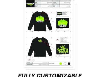 long Sleeve T-Shirt Streetwear Apparel Mockup Sheet Tech Pack Design Template
