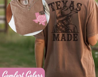 Camiseta gráfica rosa Texas Cowgirl: Camisa com design de rosas ocidentais em cores confortáveis