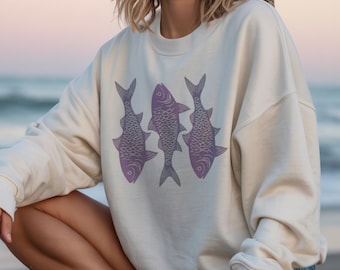 Minimalist Fish Sweatshirt Fall Fishing Shirt Gildan Crewneck Outdoor Lover Gift