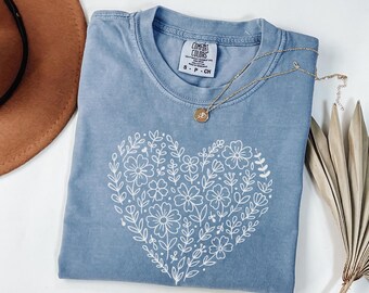 Floral Heart Graphic Tee: Comfort Colors Boho Valentine's Day Shirt